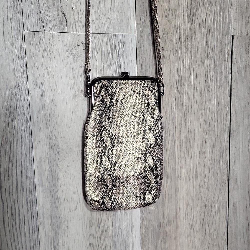 HOBO Melody Convertible Crossbody‎ Glam Snake Leather Purse Kiss Lock